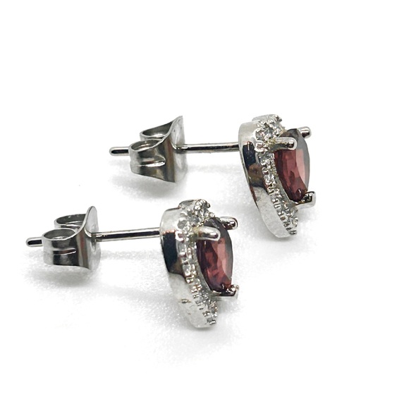 Genuine Garnet 925 Sterling Silver Heart Earrings - Picture 4 of 9